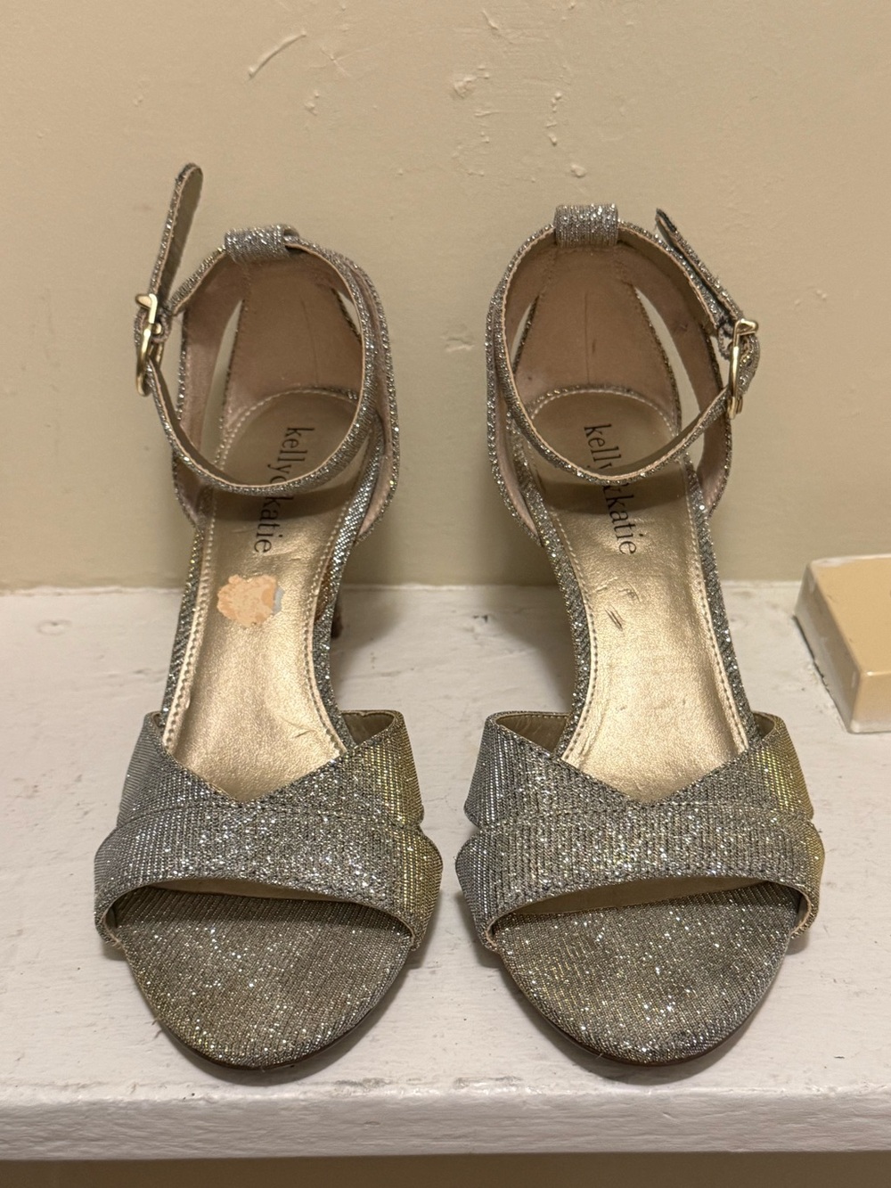 Kelly&Katie Silver Glitter Ankle-Strap Heels